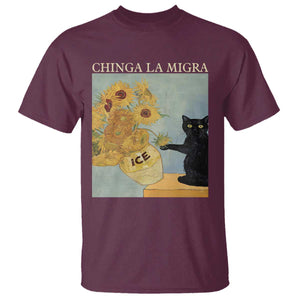 Chinga la Migra T Shirt - Subtle FDT Black Cat Meme Van Gogh Art Political Protest Tee TS10 Maroon Print Your Wear