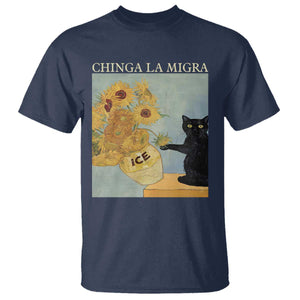 Chinga la Migra T Shirt - Subtle FDT Black Cat Meme Van Gogh Art Political Protest Tee TS10 Navy Print Your Wear