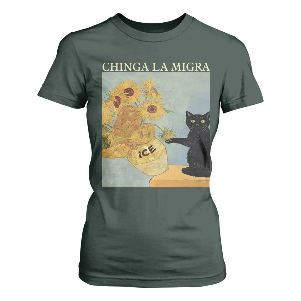 Chinga la Migra T Shirt For Women Subtle FDT Black Cat Meme Van Gogh Art TS10 Dark Forest Green Print Your Wear
