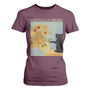 Chinga la Migra T Shirt For Women Subtle FDT Black Cat Meme Van Gogh Art TS10 Maroon Print Your Wear