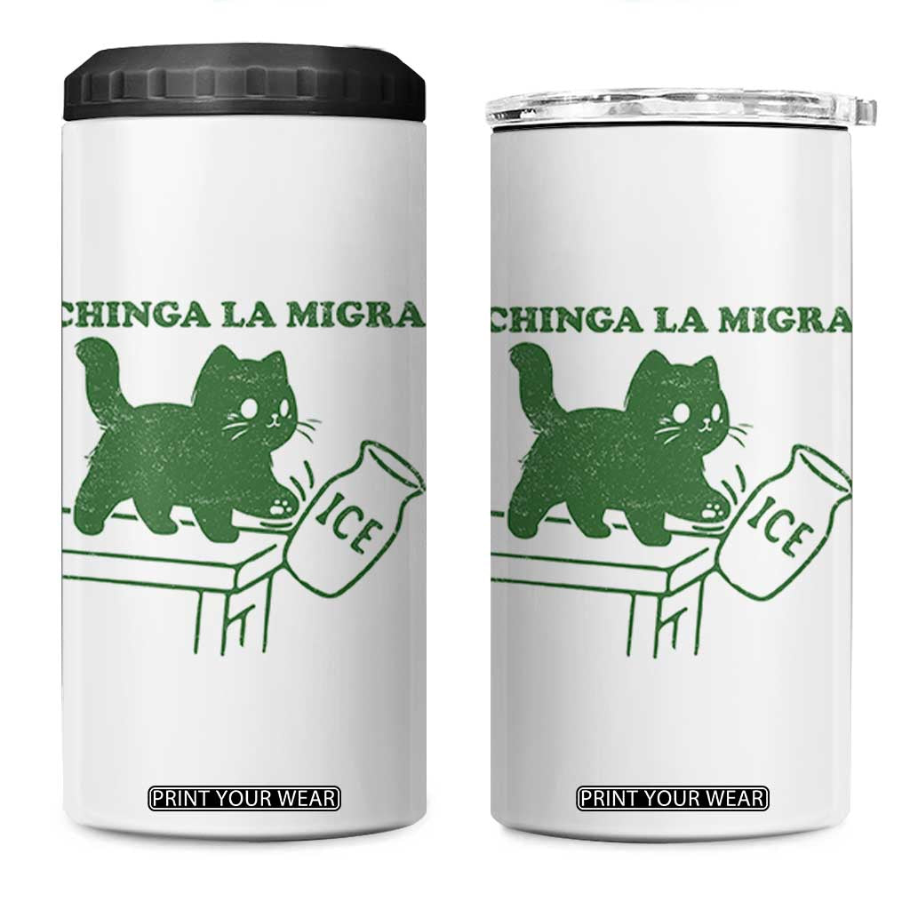 Chinga la Migra 4 in 1 Can Cooler Tumbler Funny Subtle FDT Cat Meme TS10 One Size: 16 oz White Print Your Wear