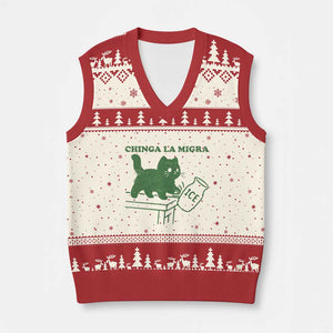 Chinga la Migra V-Neck Knit Sweater Vest Funny Subtle FDT Cat Meme TS10 Beige Red Print Your Wear