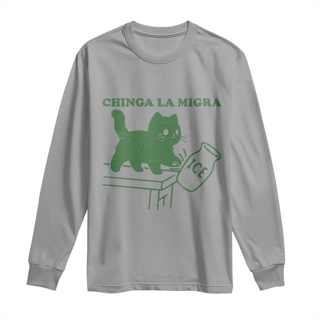 Chinga la Migra Long Sleeve Shirt Funny Subtle FDT Cat Meme TS10 Sport Gray Print Your Wear