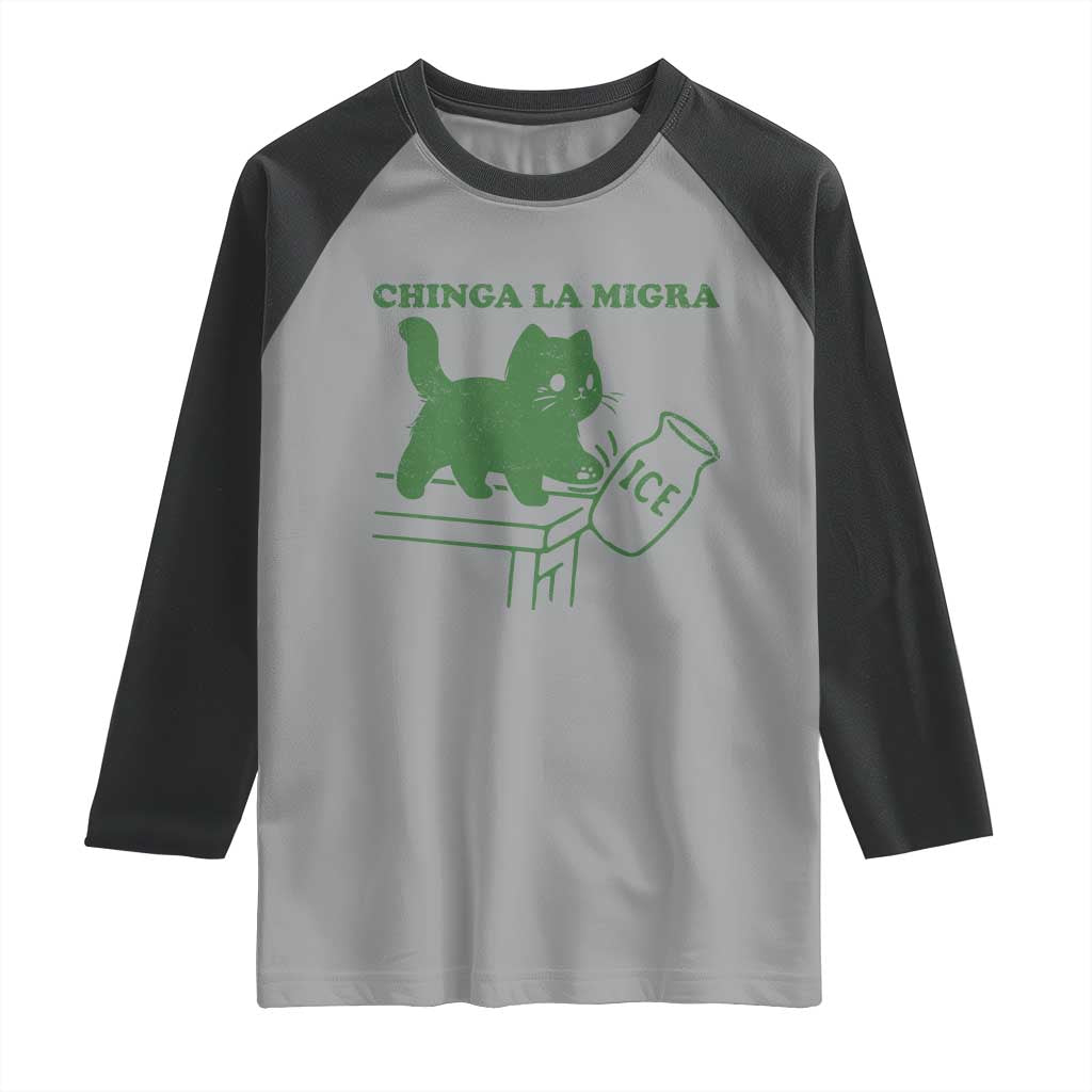 Chinga la Migra Raglan Shirt Funny Subtle FDT Cat Meme TS10 Sport Gray Black Print Your Wear