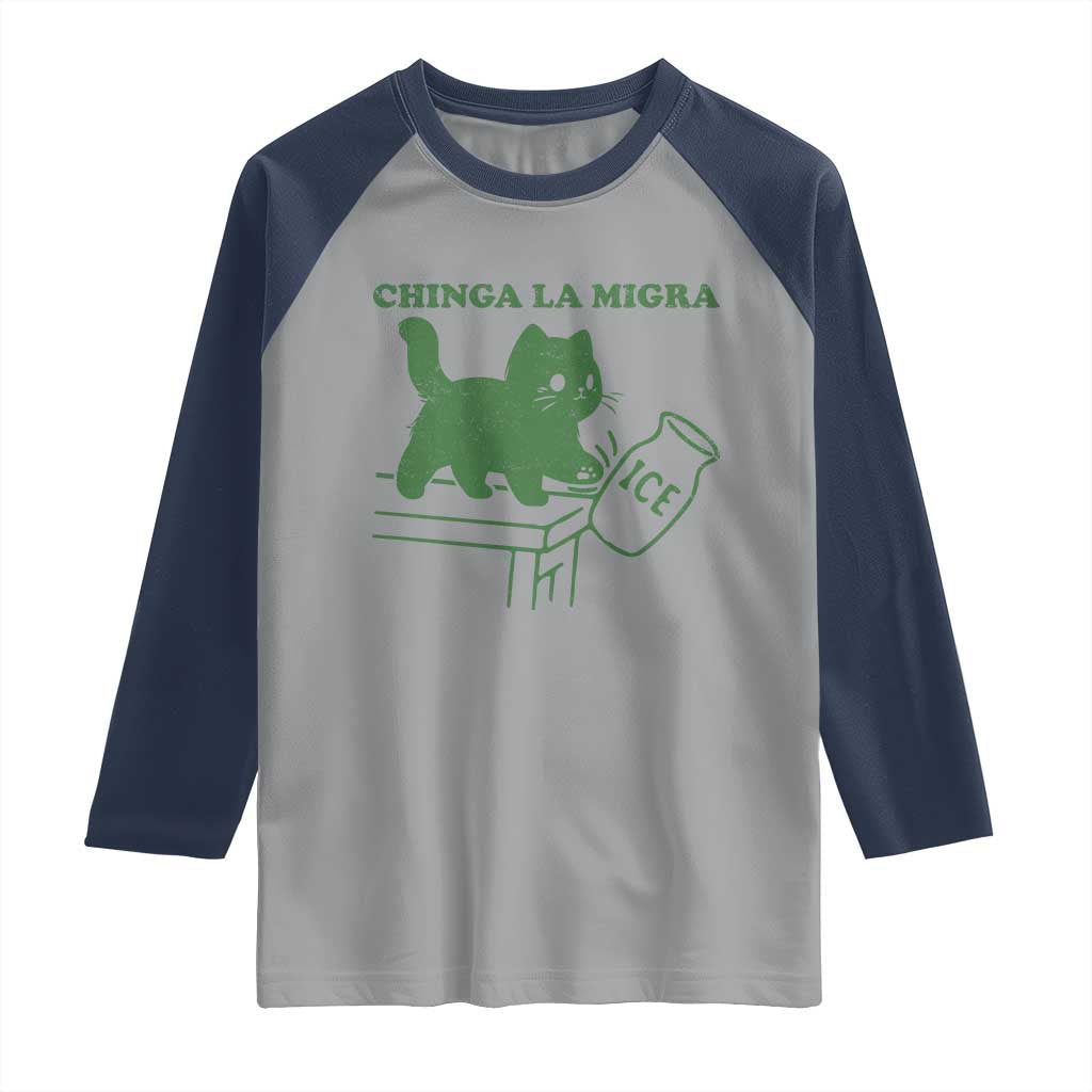 Chinga la Migra Raglan Shirt Funny Subtle FDT Cat Meme TS10 Sport Gray Navy Print Your Wear