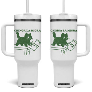 Chinga la Migra Tumbler With Handle Funny Subtle FDT Cat Meme TS10 One Size: 40 oz White Print Your Wear