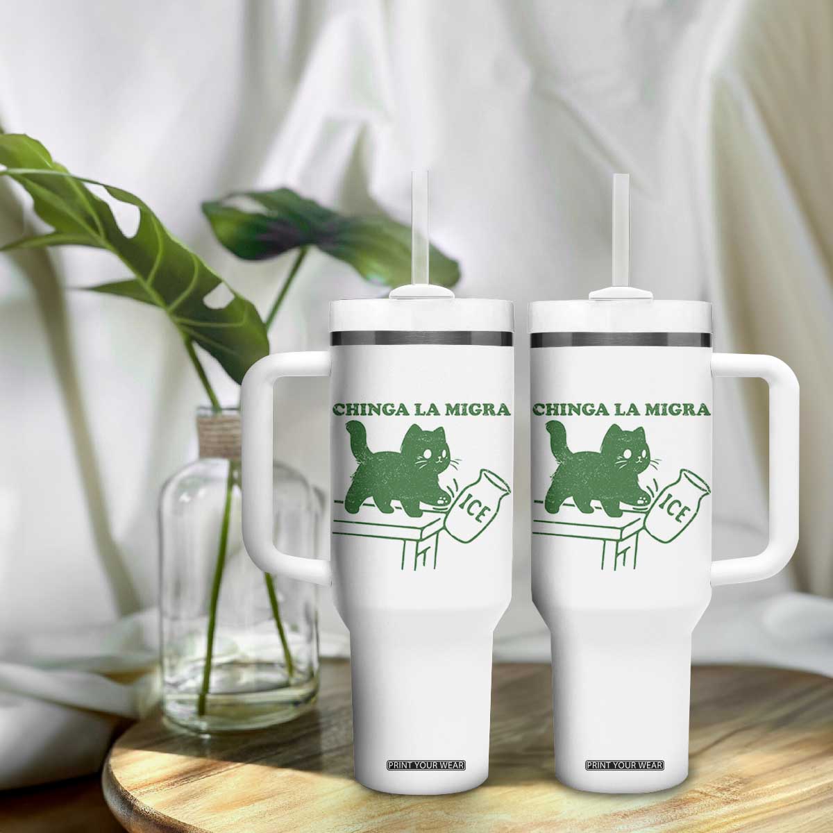 Chinga la Migra Tumbler With Handle Funny Subtle FDT Cat Meme TS10 Print Your Wear