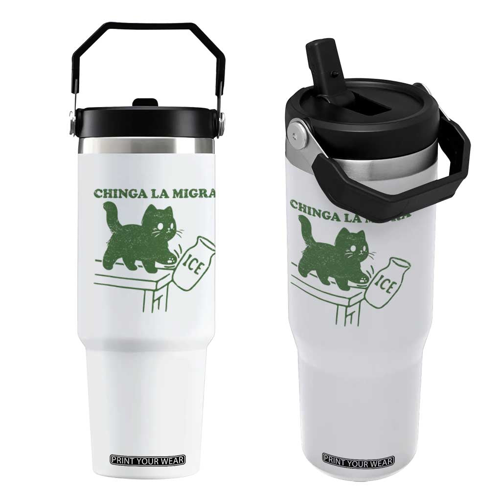 Chinga la Migra Flip Straw Tumbler Funny Subtle FDT Cat Meme TS10 One Size: 30 oz White Print Your Wear