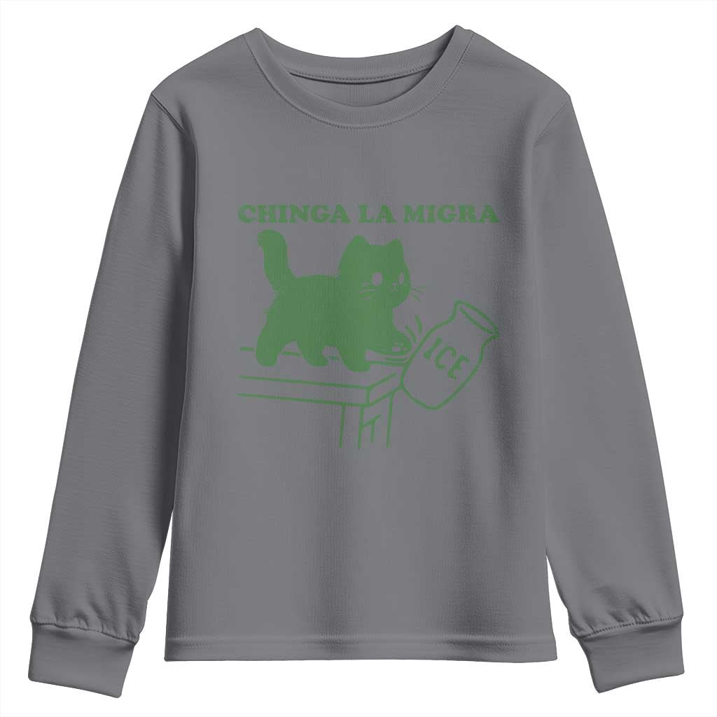 Chinga la Migra Youth Sweatshirt Funny Subtle FDT Cat Meme TS10 Charcoal Print Your Wear