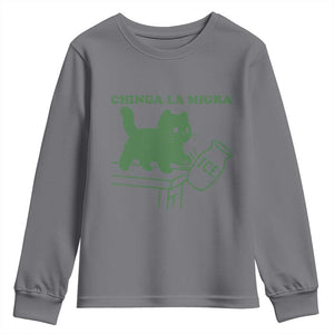 Chinga la Migra Youth Sweatshirt Funny Subtle FDT Cat Meme TS10 Charcoal Print Your Wear