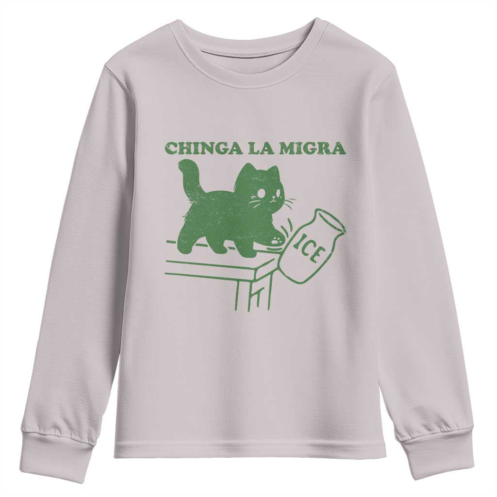 Chinga la Migra Youth Sweatshirt Funny Subtle FDT Cat Meme TS10 Ice Gray Print Your Wear