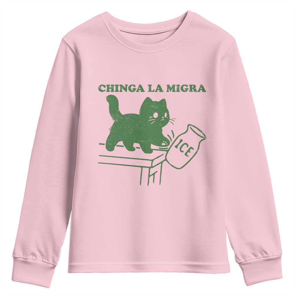 Chinga la Migra Youth Sweatshirt Funny Subtle FDT Cat Meme TS10 Light Pink Print Your Wear