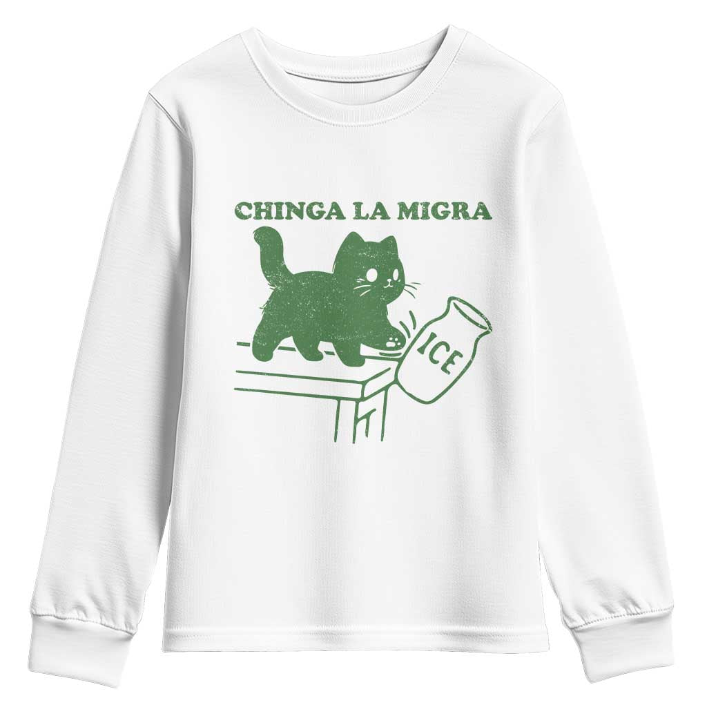Chinga la Migra Youth Sweatshirt Funny Subtle FDT Cat Meme TS10 White Print Your Wear