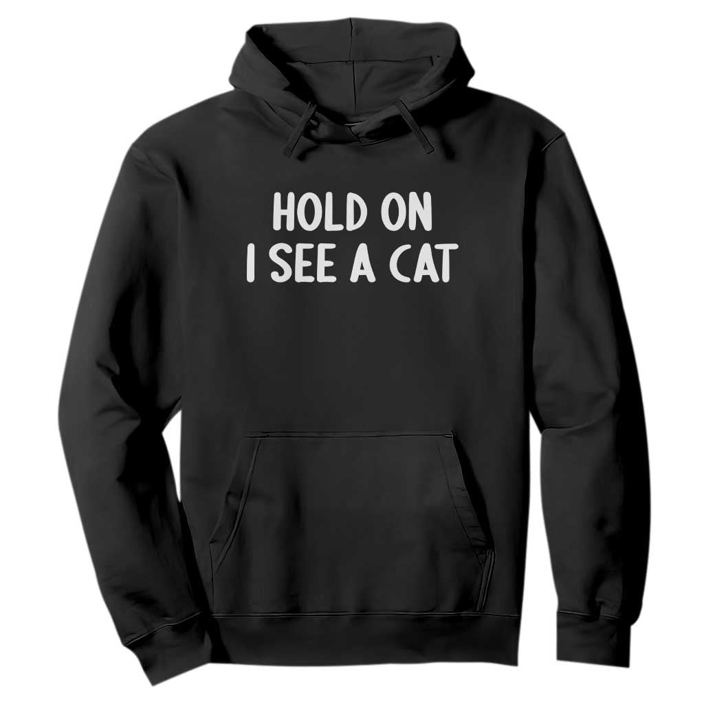Hold On I See A Cat Hoodie Funny Pet Parent Humor Cat Person TS10 Black Print Your Wear
