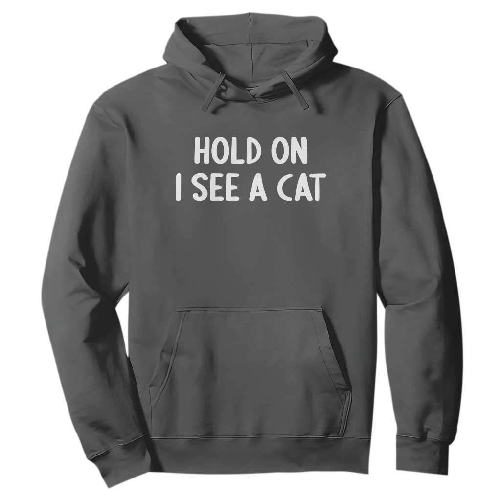 Hold On I See A Cat Hoodie Funny Pet Parent Humor Cat Person TS10 Dark Heather Print Your Wear