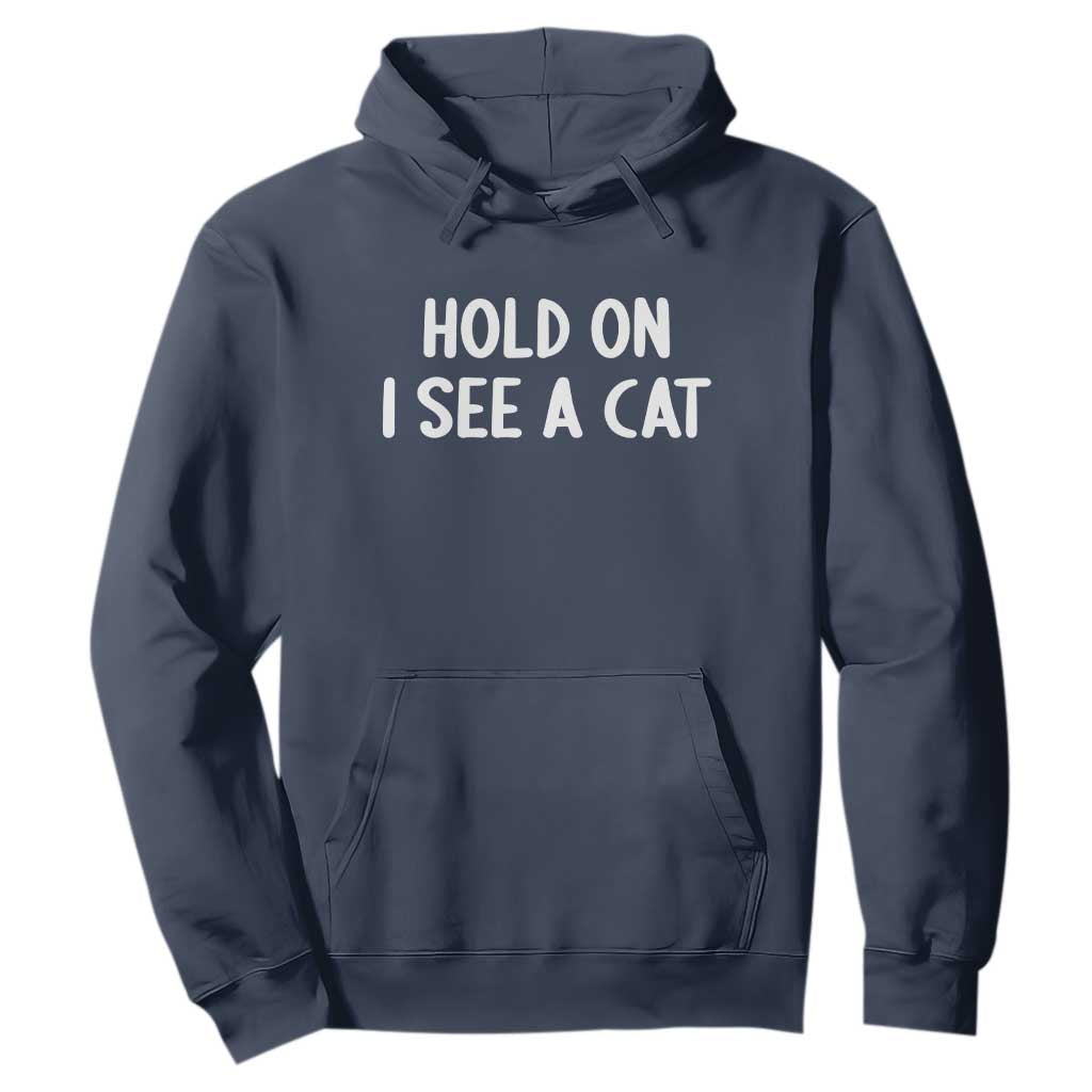 Hold On I See A Cat Hoodie Funny Pet Parent Humor Cat Person TS10 Navy Print Your Wear