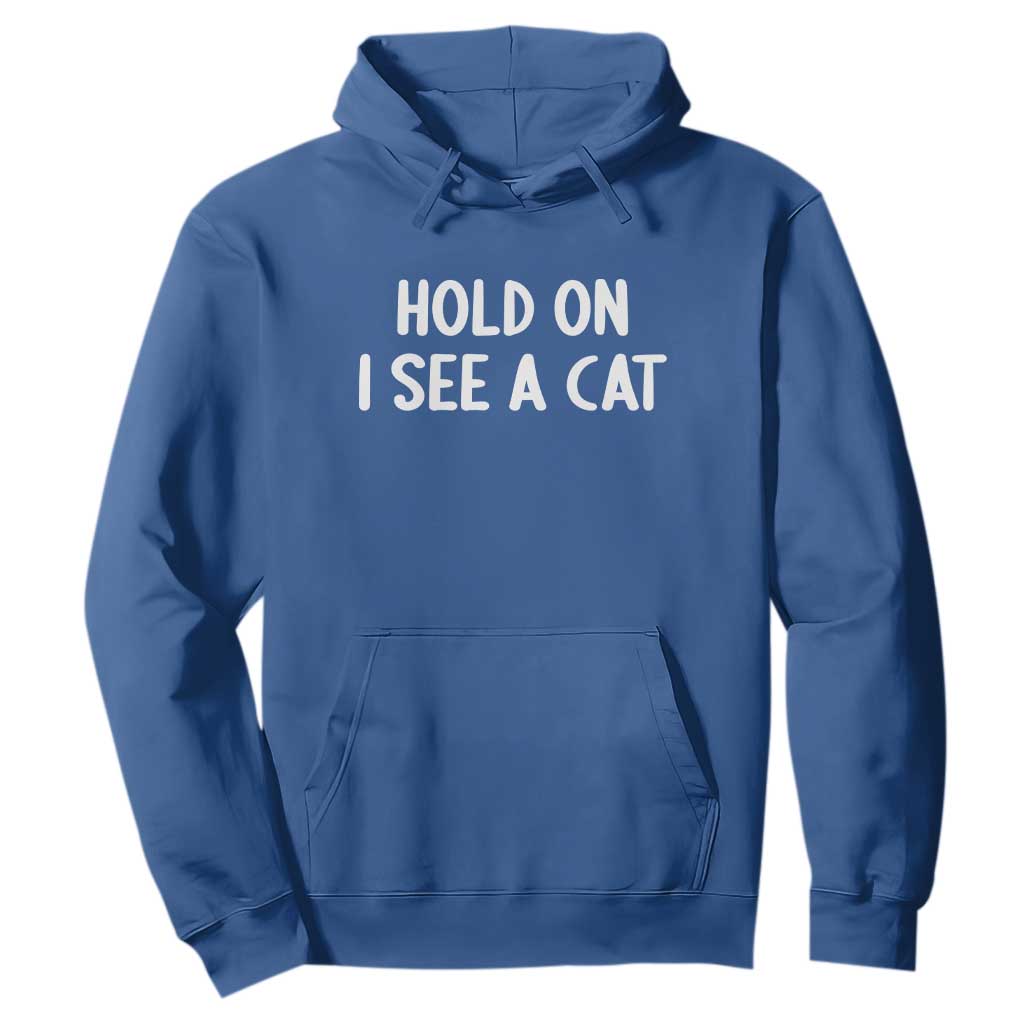 Hold On I See A Cat Hoodie Funny Pet Parent Humor Cat Person TS10 Royal Blue Print Your Wear