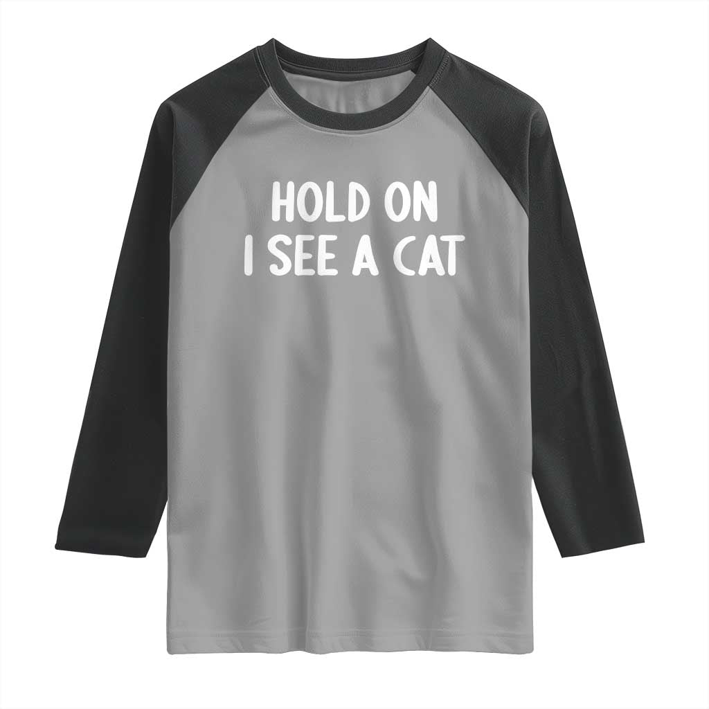 Hold On I See A Cat Raglan Shirt Funny Pet Parent Humor Cat Person TS10 Sport Gray Black Print Your Wear