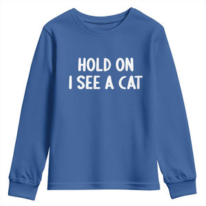 Hold On I See A Cat Youth Sweatshirt Funny Pet Parent Humor Cat Person TS10 Royal Blue Print Your Wear