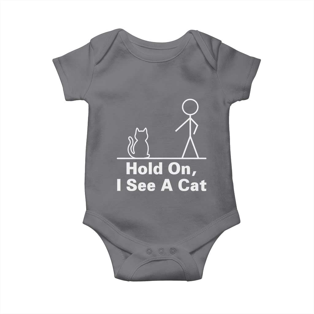 Hold On I See A Cat Baby Onesie Funny Cat Person Stick Figure Graphic TS10 Charcoal Print Your Wear