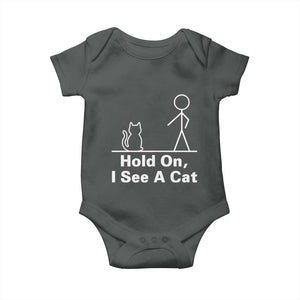 Hold On I See A Cat Baby Onesie Funny Cat Person Stick Figure Graphic TS10 Dark Heather Print Your Wear