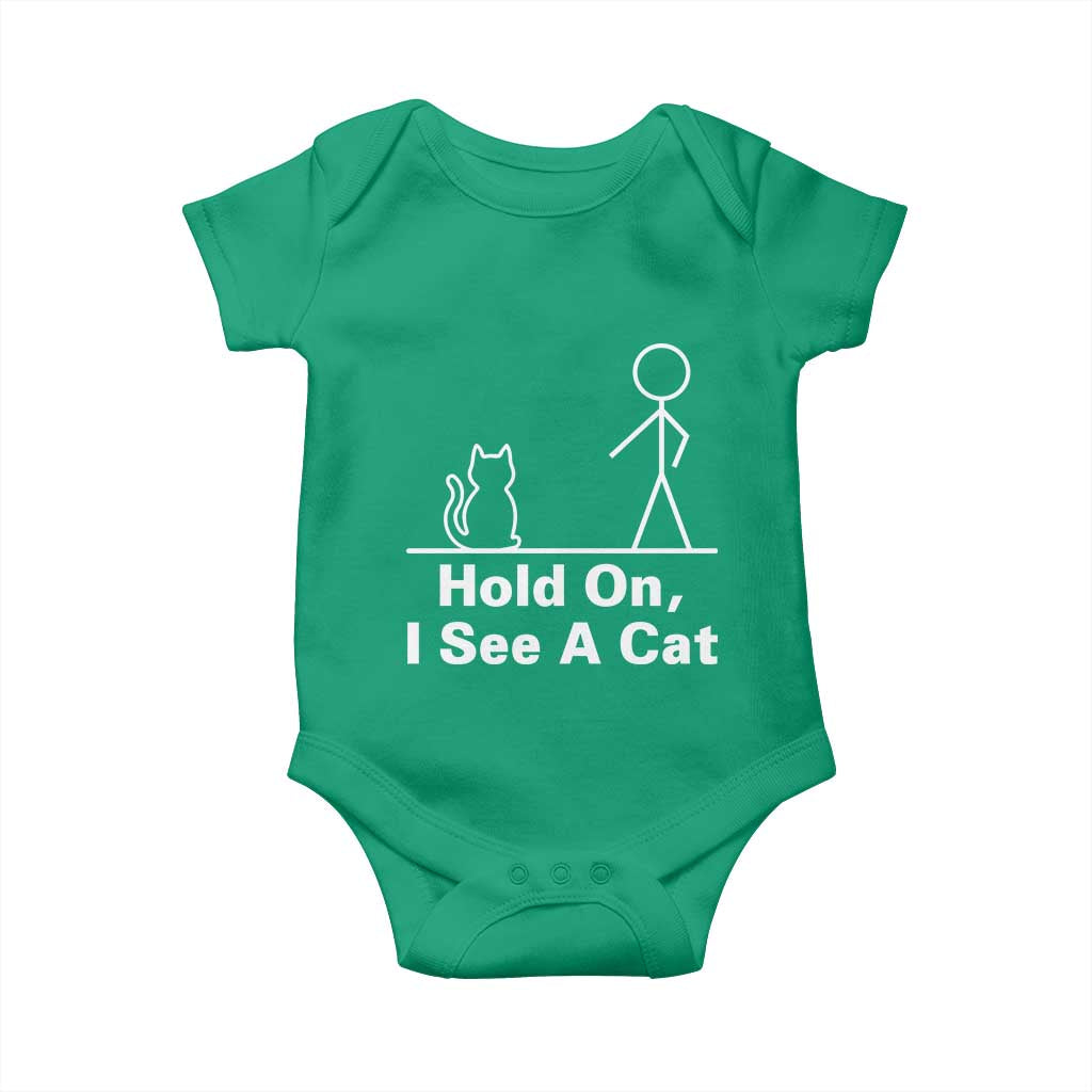 Hold On I See A Cat Baby Onesie Funny Cat Person Stick Figure Graphic TS10 Irish Green Print Your Wear