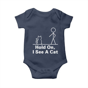 Hold On I See A Cat Baby Onesie Funny Cat Person Stick Figure Graphic TS10 Navy Print Your Wear
