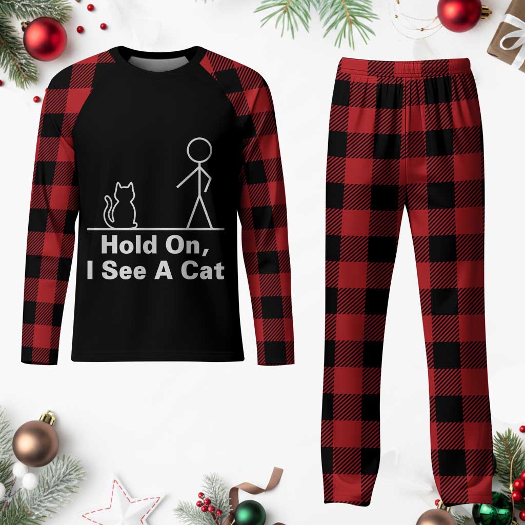Hold On I See A Cat Plaid Pajama Set Funny Cat Person Stick Figure Graphic TS10 Buffalo Plaid Print Your Wear