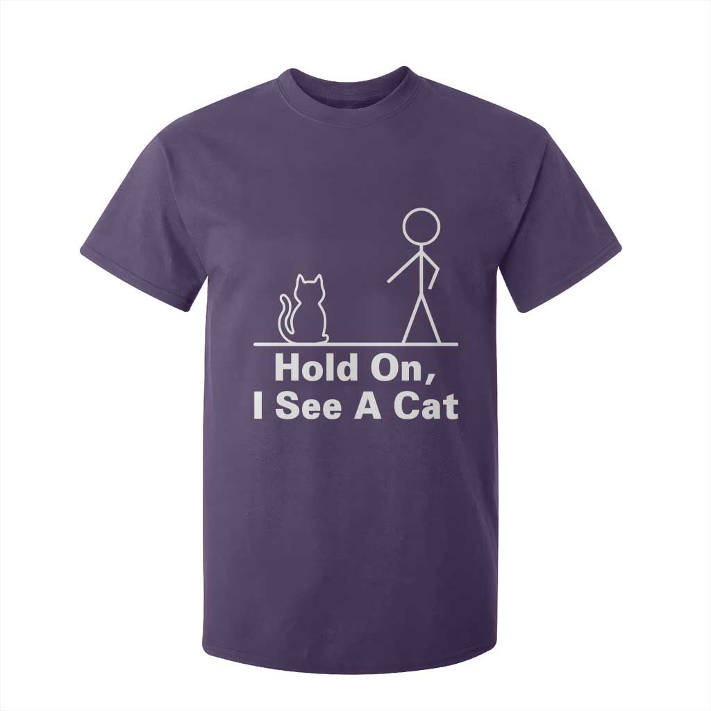 Hold On I See A Cat T Shirt For Kid Funny Cat Person Stick Figure Graphic TS10 Purple Print Your Wear