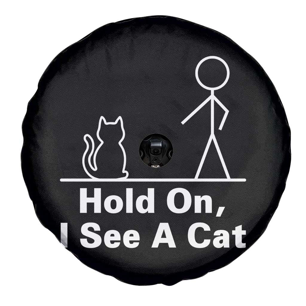 Hold On I See A Cat Spare Tire Cover Funny Cat Person Stick Figure Graphic TS10 Print Your Wear