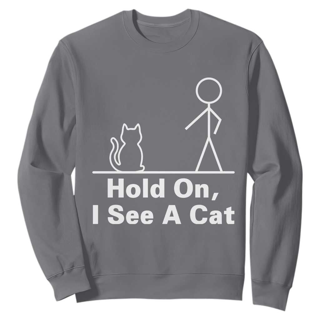 Hold On I See A Cat Sweatshirt Funny Cat Person Stick Figure Graphic TS10 Charcoal Print Your Wear