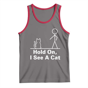 Hold On I See A Cat Tank Top Funny Cat Person Stick Figure Graphic TS10 Deep Heather Red Print Your Wear