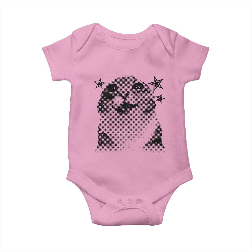 Funny Y2k Cat Meme Baby Onesie Vintage Retro Silly Cats Cats lover Gift TS10 Light Pink Print Your Wear