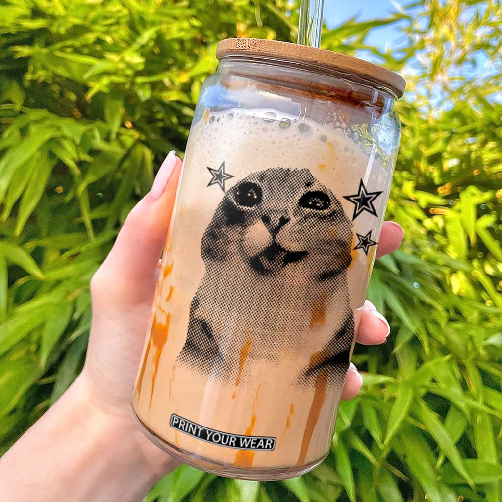 Funny Y2k Cat Meme Glass Can Vintage Retro Silly Cats Cats lover Gift TS10 White Print Your Wear