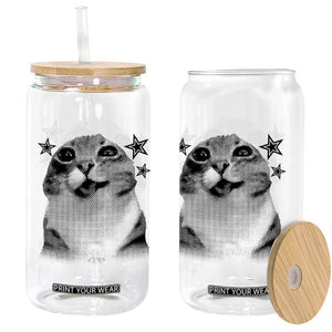 Funny Y2k Cat Meme Glass Can Vintage Retro Silly Cats Cats lover Gift TS10 Print Your Wear