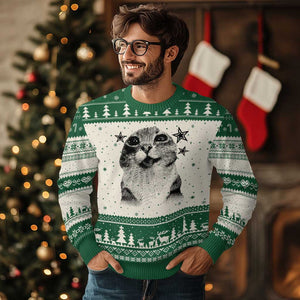 Funny Y2k Cat Meme Ugly Christmas Sweater Vintage Retro Silly Cats Cats lover Gift TS10 Beige Green Print Your Wear