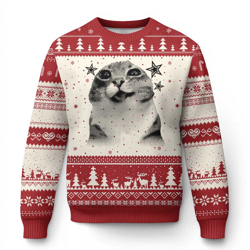 Funny Y2k Cat Meme Ugly Christmas Sweater Vintage Retro Silly Cats Cats lover Gift TS10 Beige Red Print Your Wear