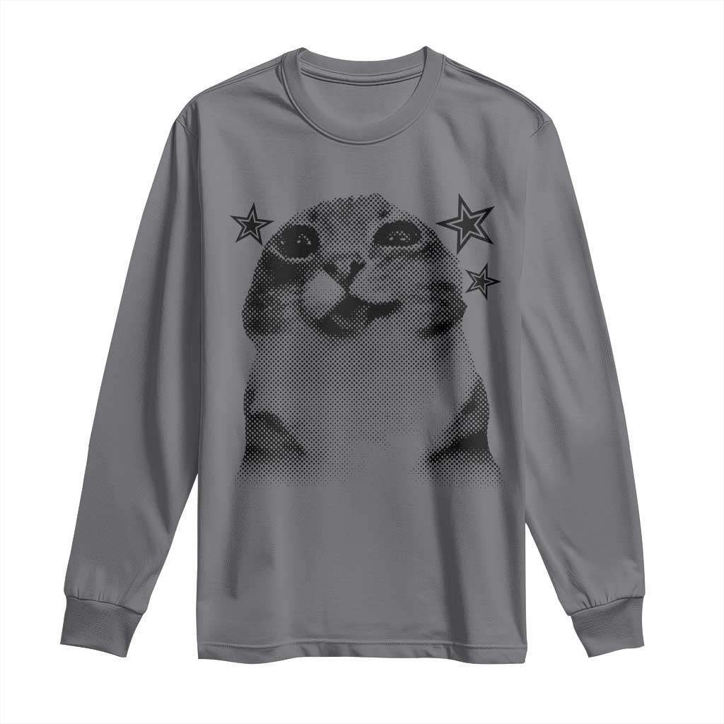 Funny Y2k Cat Meme Long Sleeve Shirt Vintage Retro Silly Cats Cats lover Gift TS10 Charcoal Print Your Wear