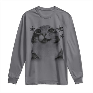 Funny Y2k Cat Meme Long Sleeve Shirt Vintage Retro Silly Cats Cats lover Gift TS10 Charcoal Print Your Wear