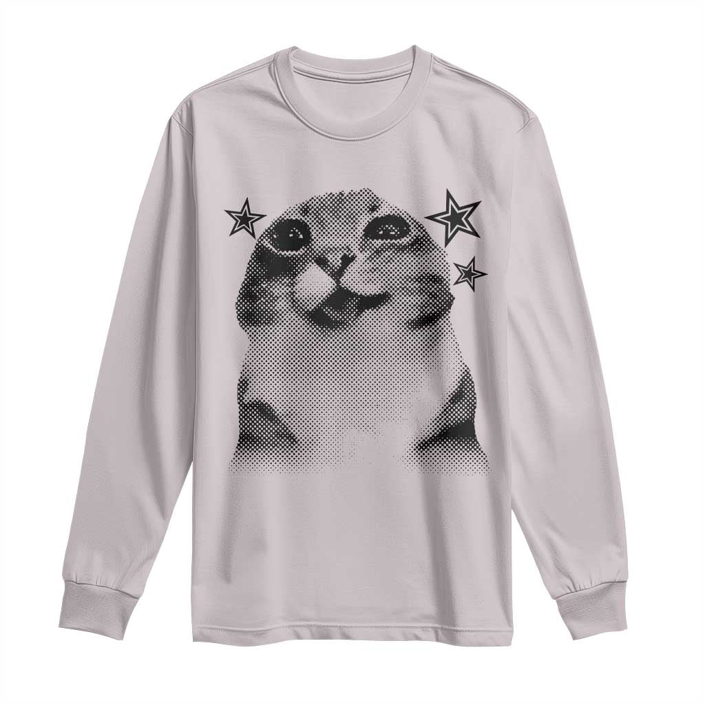 Funny Y2k Cat Meme Long Sleeve Shirt Vintage Retro Silly Cats Cats lover Gift TS10 Ice Gray Print Your Wear