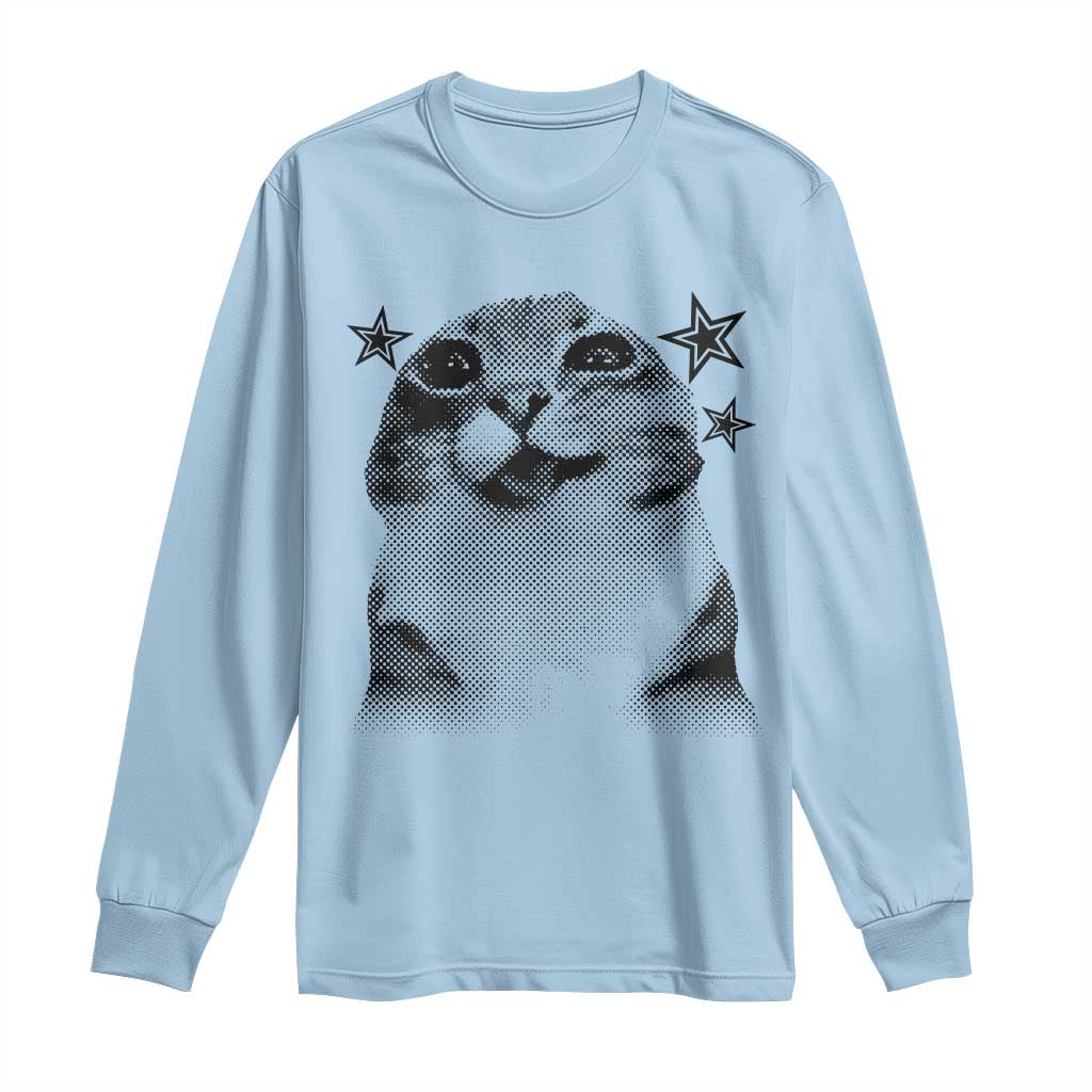 Funny Y2k Cat Meme Long Sleeve Shirt Vintage Retro Silly Cats Cats lover Gift TS10 Light Blue Print Your Wear