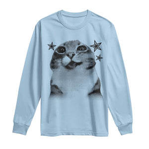 Funny Y2k Cat Meme Long Sleeve Shirt Vintage Retro Silly Cats Cats lover Gift TS10 Light Blue Print Your Wear