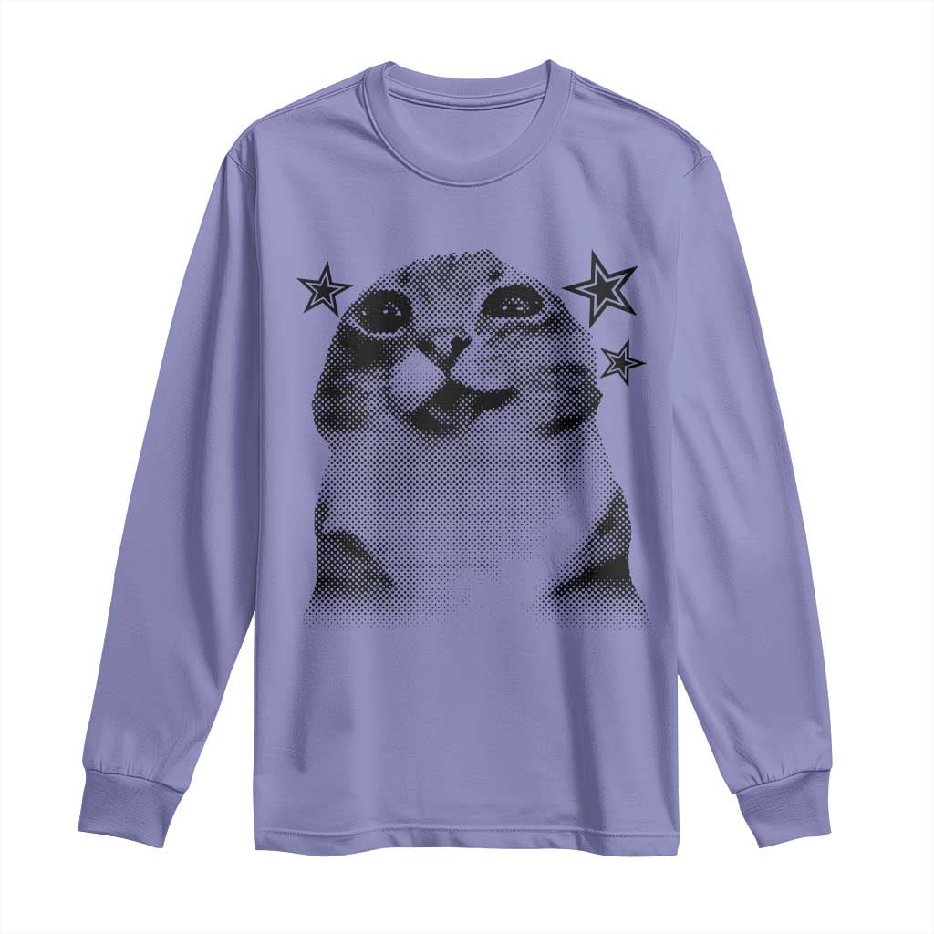 Funny Y2k Cat Meme Long Sleeve Shirt Vintage Retro Silly Cats Cats lover Gift TS10 Violet Print Your Wear