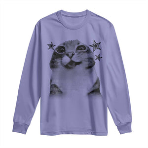 Funny Y2k Cat Meme Long Sleeve Shirt Vintage Retro Silly Cats Cats lover Gift TS10 Violet Print Your Wear