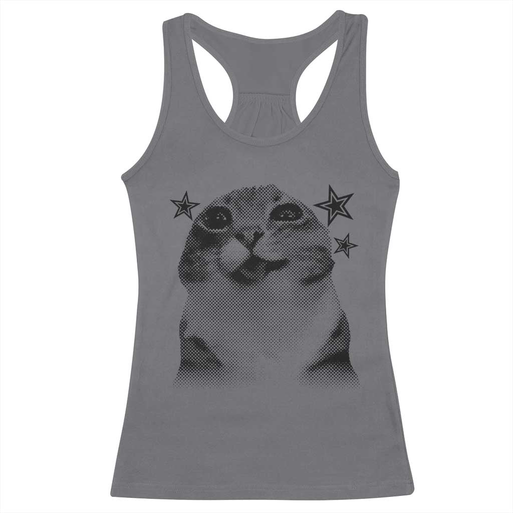 Funny Y2k Cat Meme Racerback Tank Top Vintage Retro Silly Cats Cats lover Gift TS10 Charcoal Print Your Wear