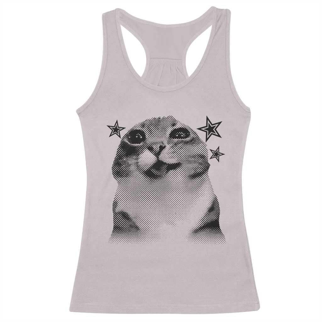 Funny Y2k Cat Meme Racerback Tank Top Vintage Retro Silly Cats Cats lover Gift TS10 Ice Gray Print Your Wear