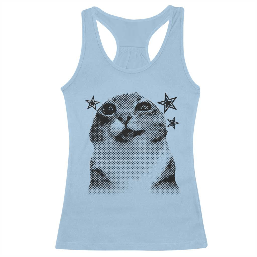 Funny Y2k Cat Meme Racerback Tank Top Vintage Retro Silly Cats Cats lover Gift TS10 Light Blue Print Your Wear