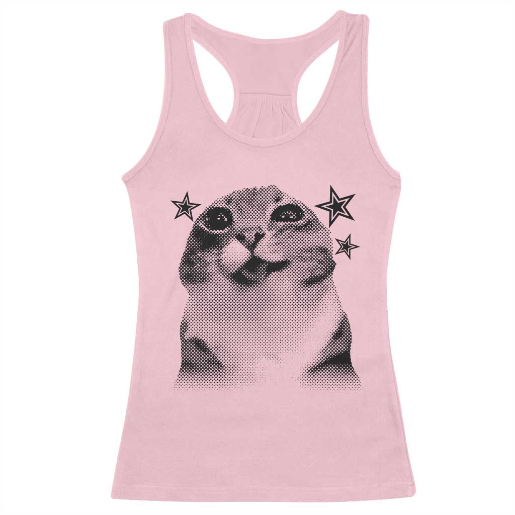 Funny Y2k Cat Meme Racerback Tank Top Vintage Retro Silly Cats Cats lover Gift TS10 Light Pink Print Your Wear