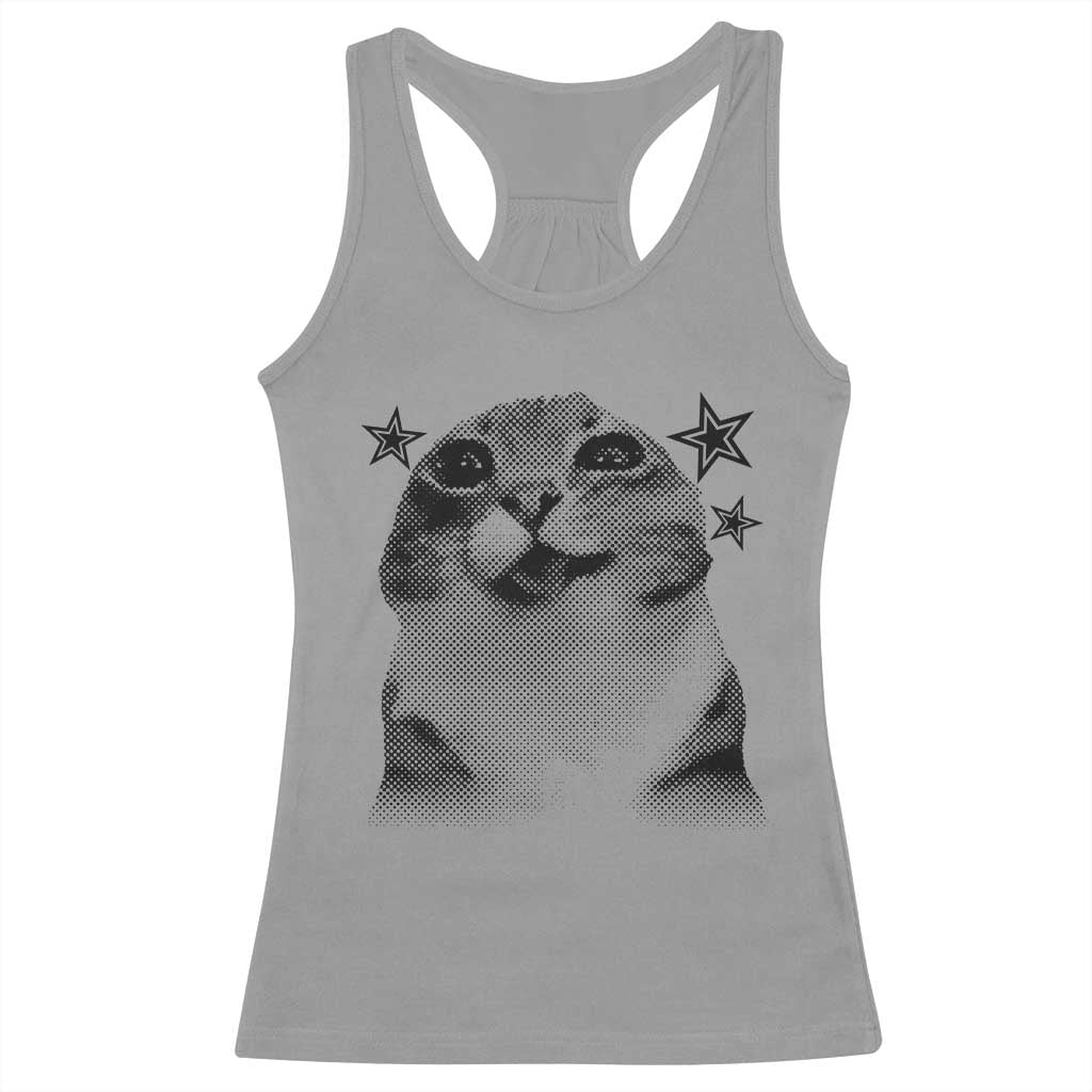 Funny Y2k Cat Meme Racerback Tank Top Vintage Retro Silly Cats Cats lover Gift TS10 Sport Gray Print Your Wear