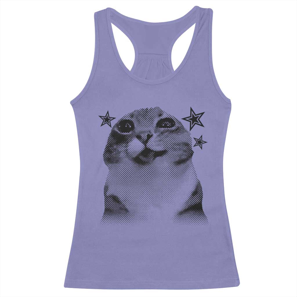 Funny Y2k Cat Meme Racerback Tank Top Vintage Retro Silly Cats Cats lover Gift TS10 Violet Print Your Wear